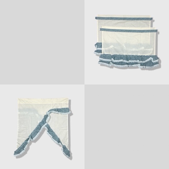 Other - Vintage Curtains Swags Valances Set Blue White Floral Cottagecore Farmhouse